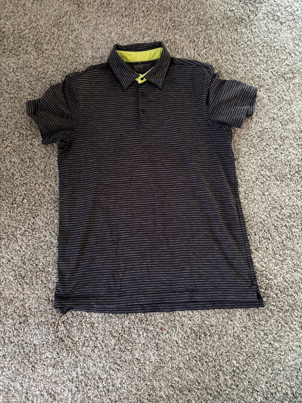 Nike Men's Black and Gray Striped Polo with Lime Inner Collar